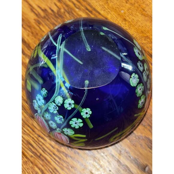 Arthur Kusak Hand Blown Glass Vase Millifiori Floral No Chips Cracks Heavy 5” - Picture 6 of 8